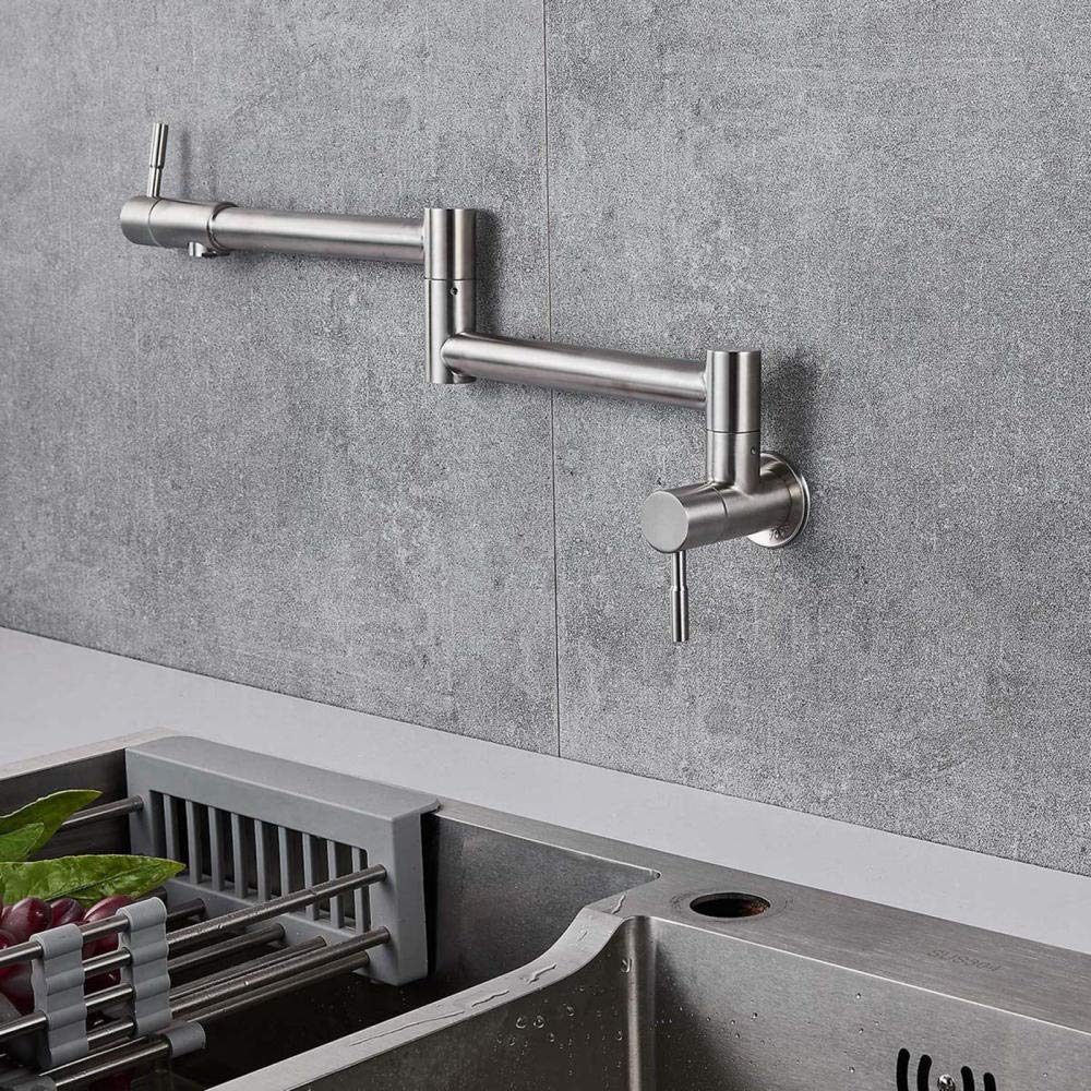 304Acciaio Inox Spazzolato Miscelatore Rubinetti Per Cucina Riempipentole A Muro, Doppia Manopola Calda E Fredda A Scomparsa Multifunzione, Rubinetto Cucina Lavelli Cucina Miscelatore Miscelatore