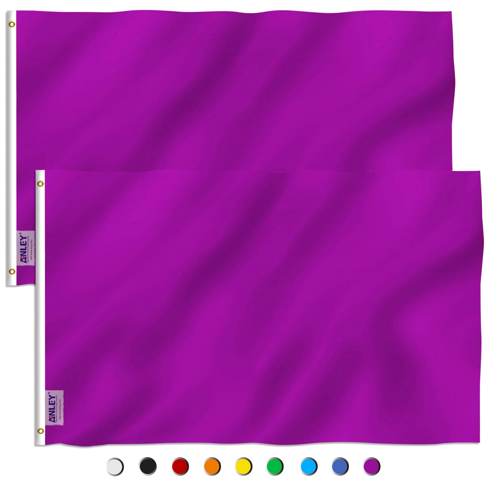 ANLEY Pack of 2 Fly Breeze 3x5 Foot Solid Purple Flag, Vivid Color and UV Fade Resistant, Canvas Header and Double Stitched