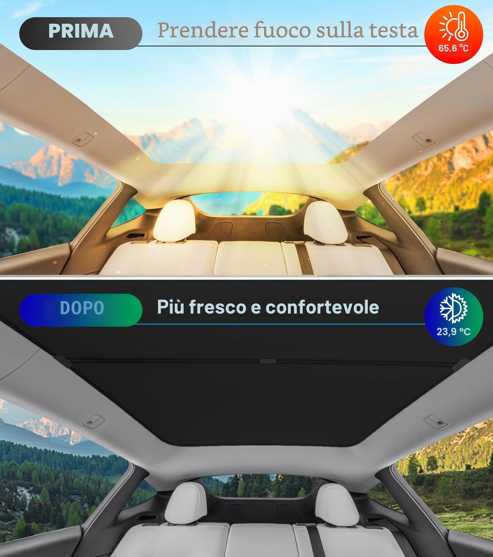 Protezione solare per tettuccio in vetro Tesla Model Y, parasole che blocca il calore, copertura per finestre superiori, rimovibile, accessorio interno per auto per modello Y 2020-2023, nero (senza