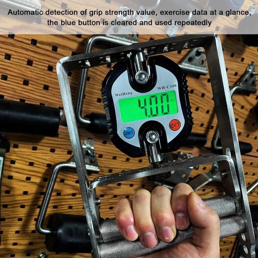 Probador de fuerza de agarre de acero inoxidable, fortalecedor digital de mano de 330 libras/150 kg con 6 resortes, medidor de medición de entrenador de agarre para gimnasio, deportes, entrenamiento