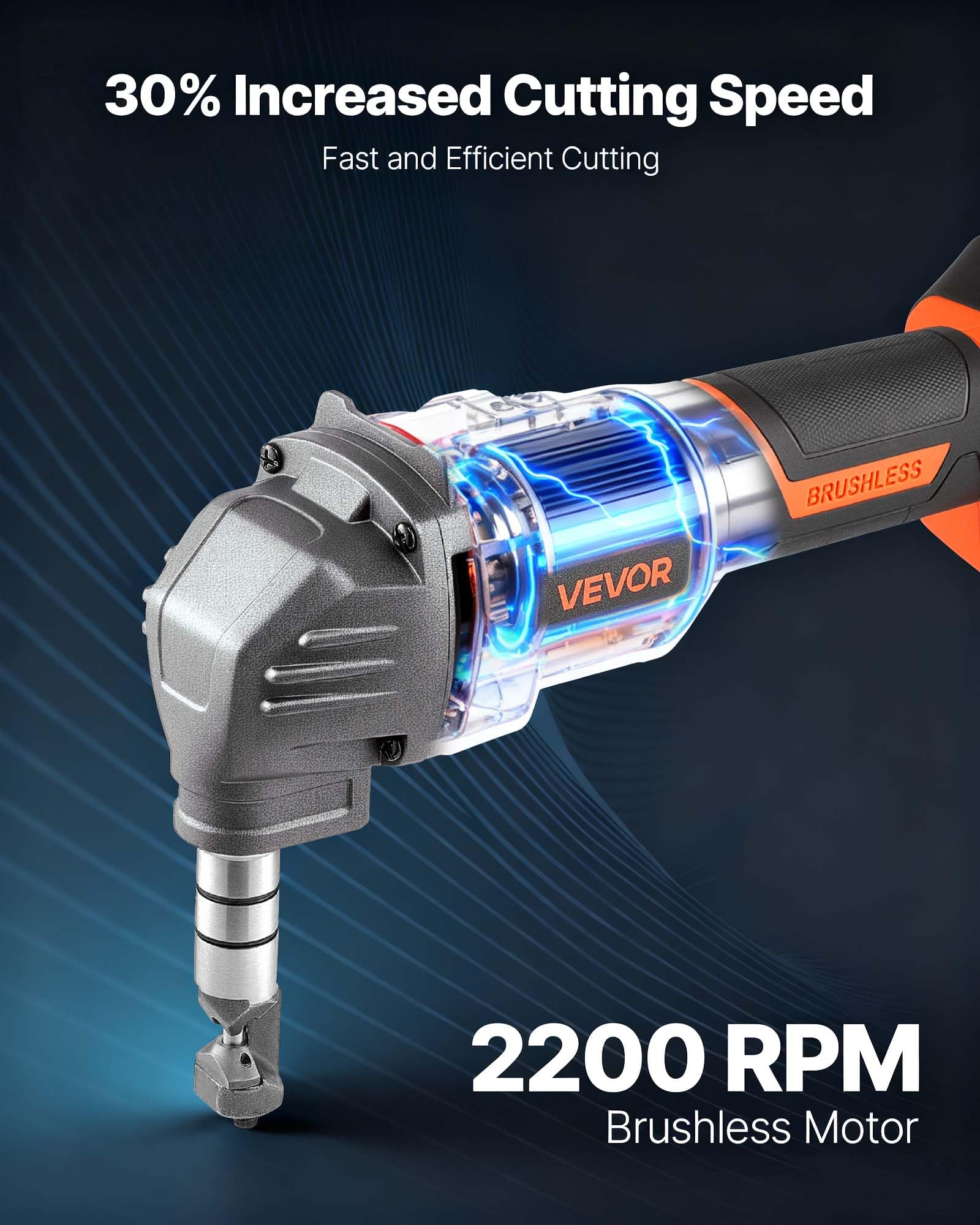 VEVOR Cortador de Metal Inalámbrico con Batería de 20 V y 4000 mAh, Eficiente Motor sin Escobillas de 2200 RPM, con Estuche de Plástico para Cortar Láminas de Acero y Aluminio, Rendimiento Potente