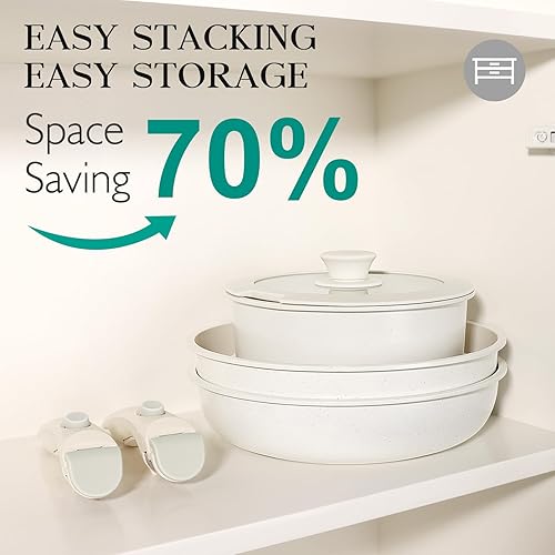 Miniatura 2 de GiPP Juego de 5 ollas y sartenes antiadherentes, juegos de utensilios de cocina antiadherentes, mango desmontable, juego de cocina de inducción,