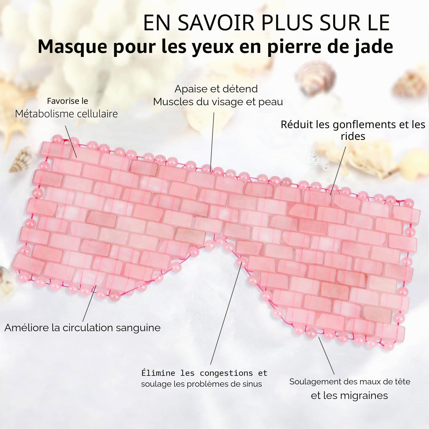 gemshan Masque pour les yeux en jade véritable pierre de jade 100 % naturelle (rose)