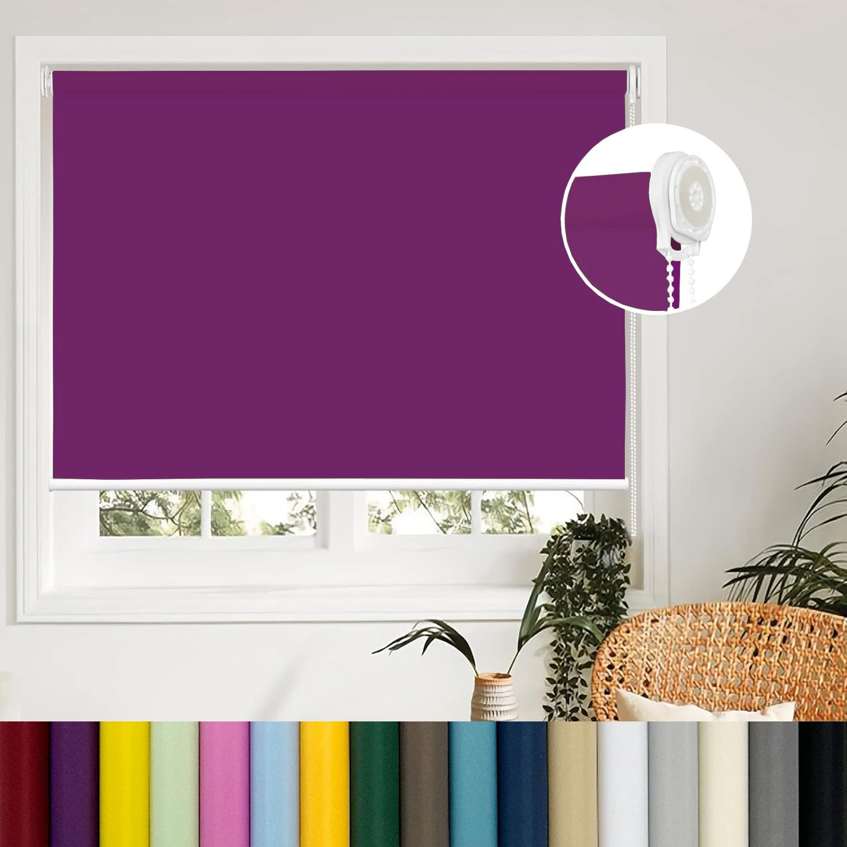 Blackout Roller Blinds 43x31 inches UV Protection Thermal Insulated Roman Shade with Installation Accessories for Windows and Doors Purple Color