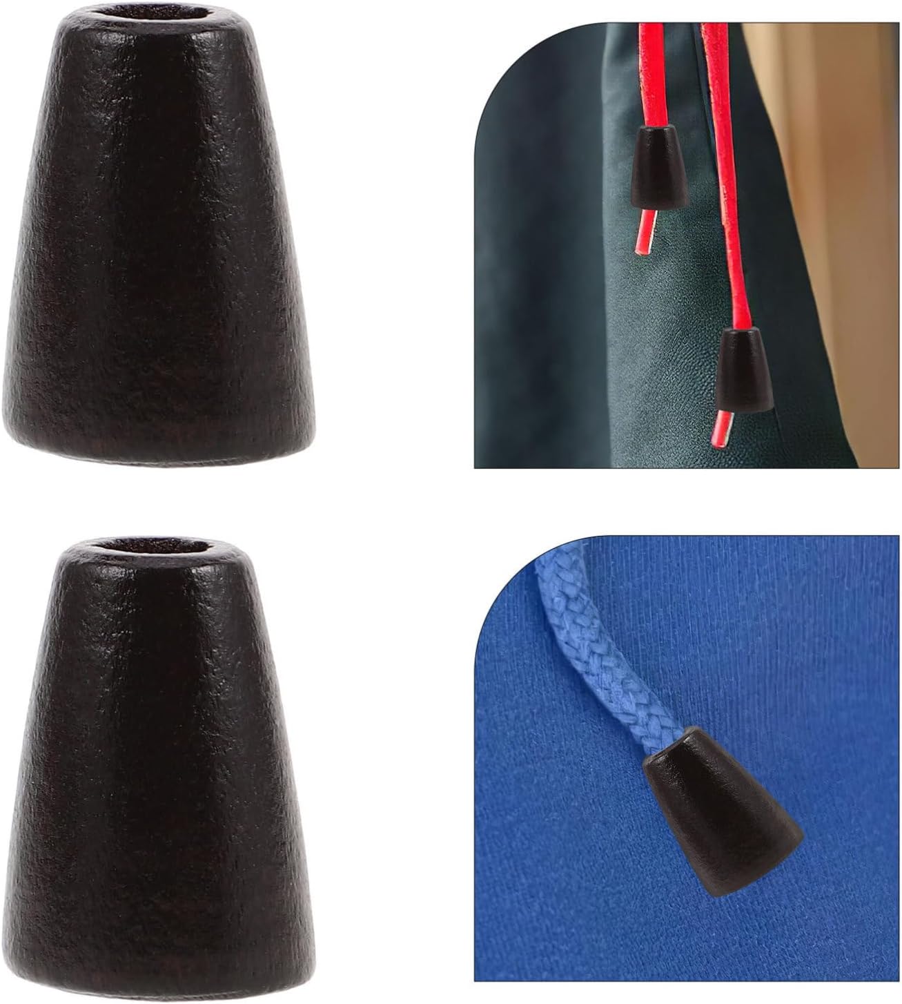NULYLU 50pcs Deep Coffee Wooden Drawstring Cord Locks Cone Tip Cord Connectors Bell Lock Fasteners for Hoodies Backpacks and DIY Sewing Crafts