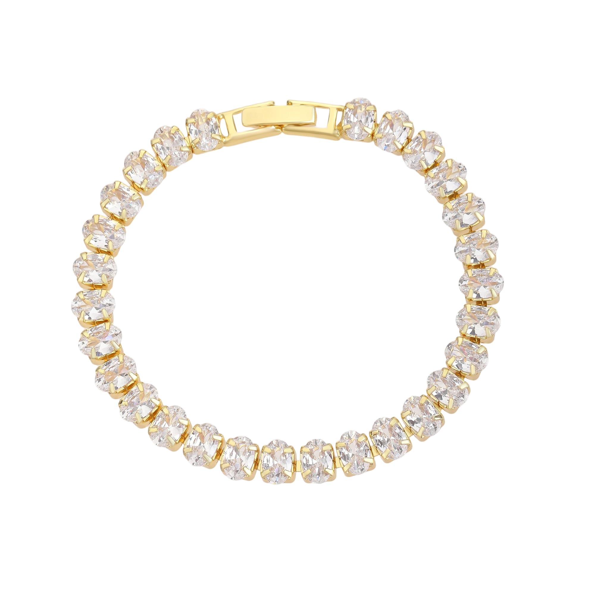 18K Gold-Plated Oval-Cut Cubic Zirconia Tennis Bracelet | 5.9–7.5 inches Multiple Sizes Fashionable Women's Gold Tennis Bracelet