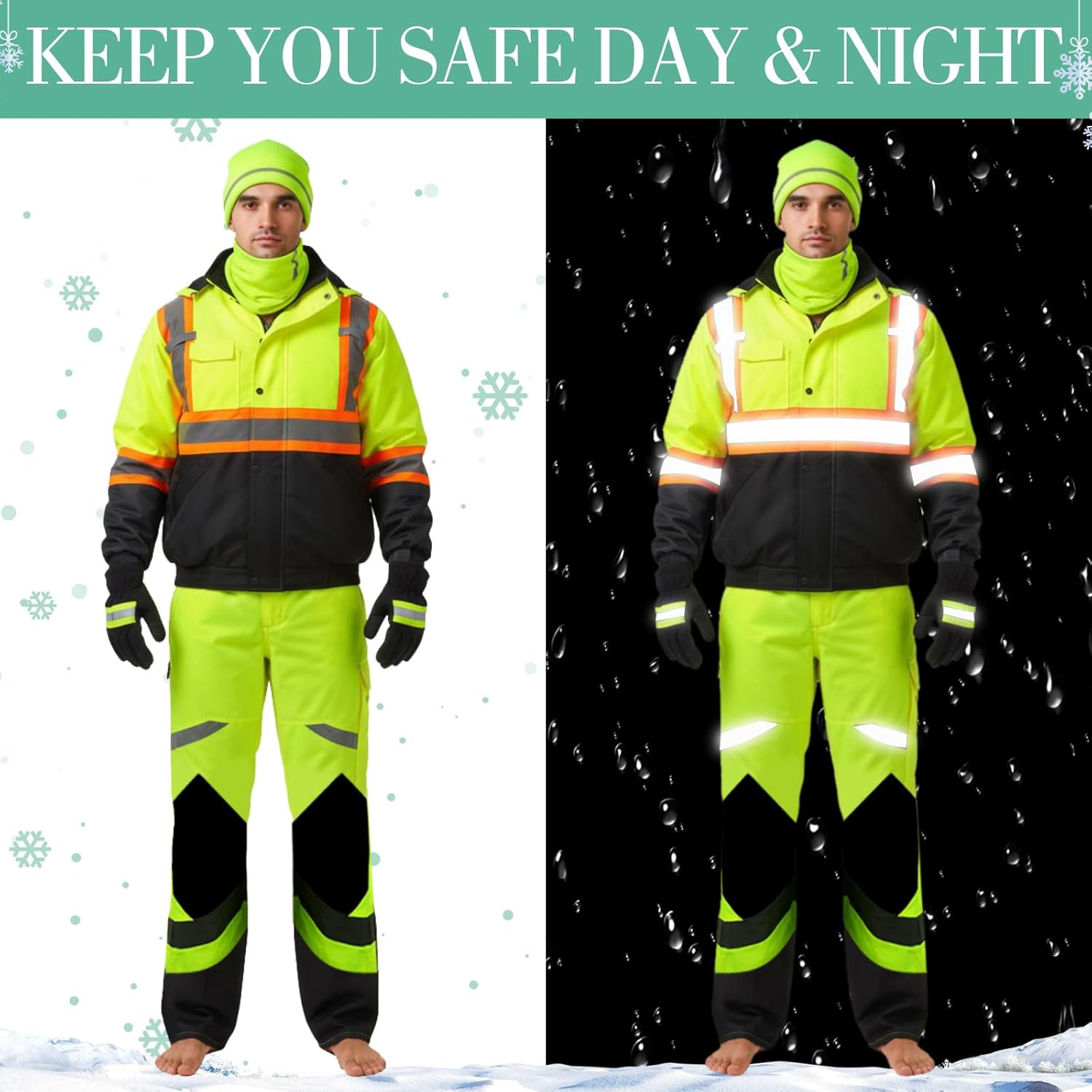4 Pcs Thickened Warm Hi Vis Safety Jacket Cotton-lined Warm Winter Reflective Hi Vis Rain Construction Gear for Men - Image 2