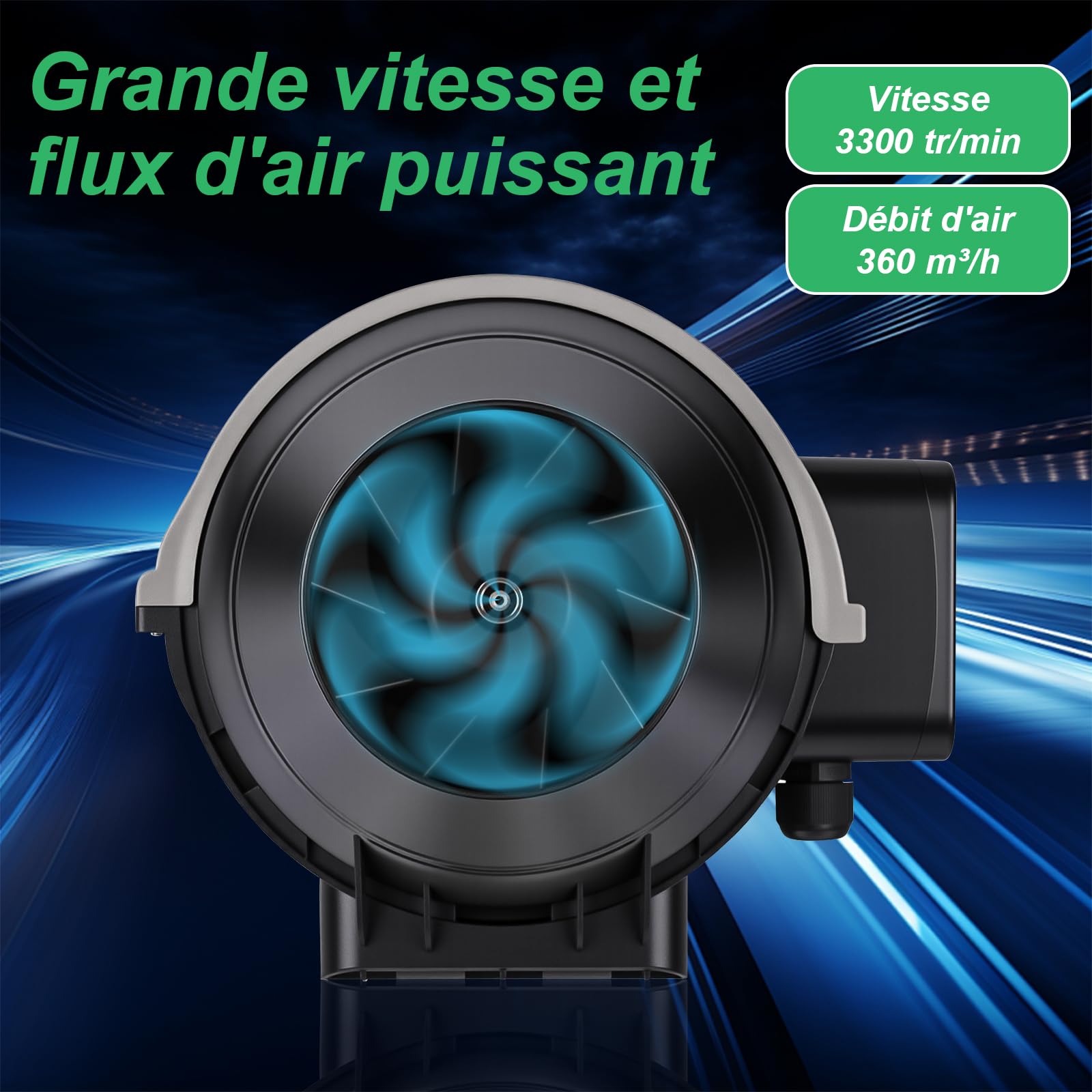 Extracteur d'air 100mm Réglable 360m³/h, EC Moteur Ventilateur extracteur d'air pour Tentes Culture, Hydroponique, Domestique, Garag, VMC Salle de Bain