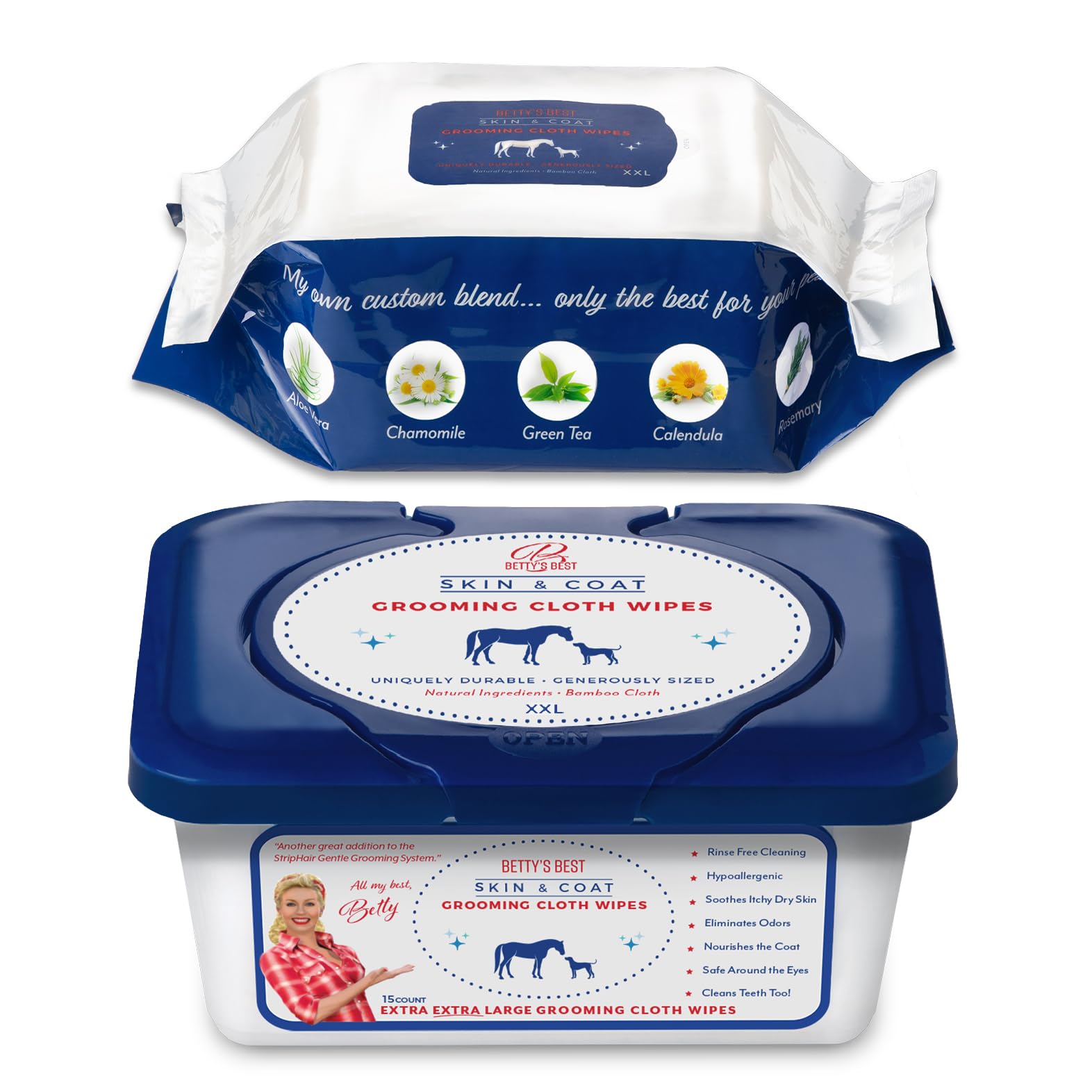 StripHair Bamboo Cloth Wipes Extra Large Reusable 12x12in for Dog Pet Horse Grooming Coat Care and All Purpose, 2 Packs /30 Count with Dispenser