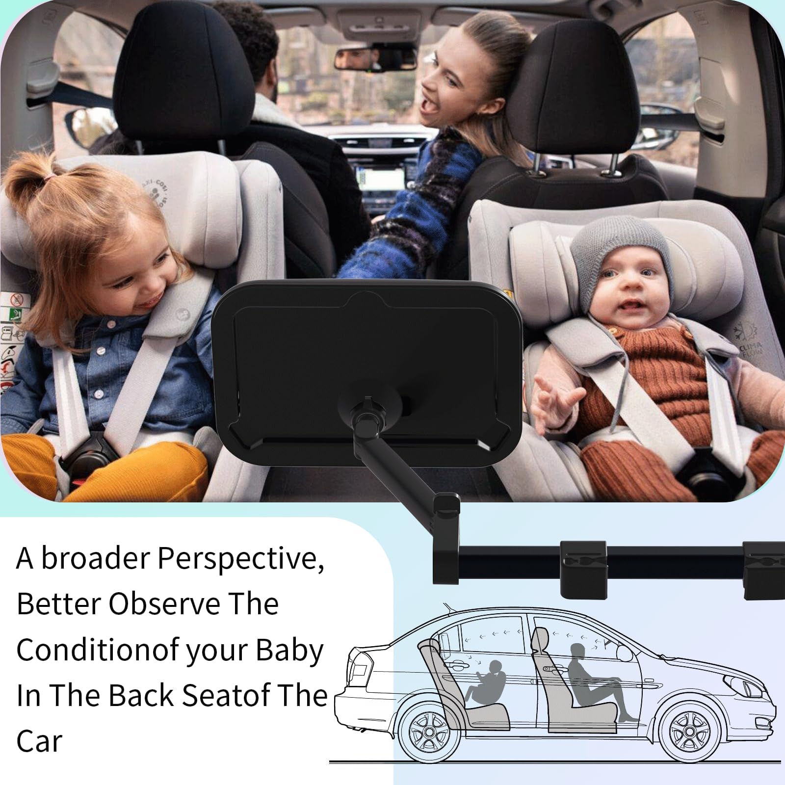 Specchietto Retrovisore Per Bambini Auto - Regolabile 360°, Montaggio A Clip, Per Sedile Posteriore - Foto 2