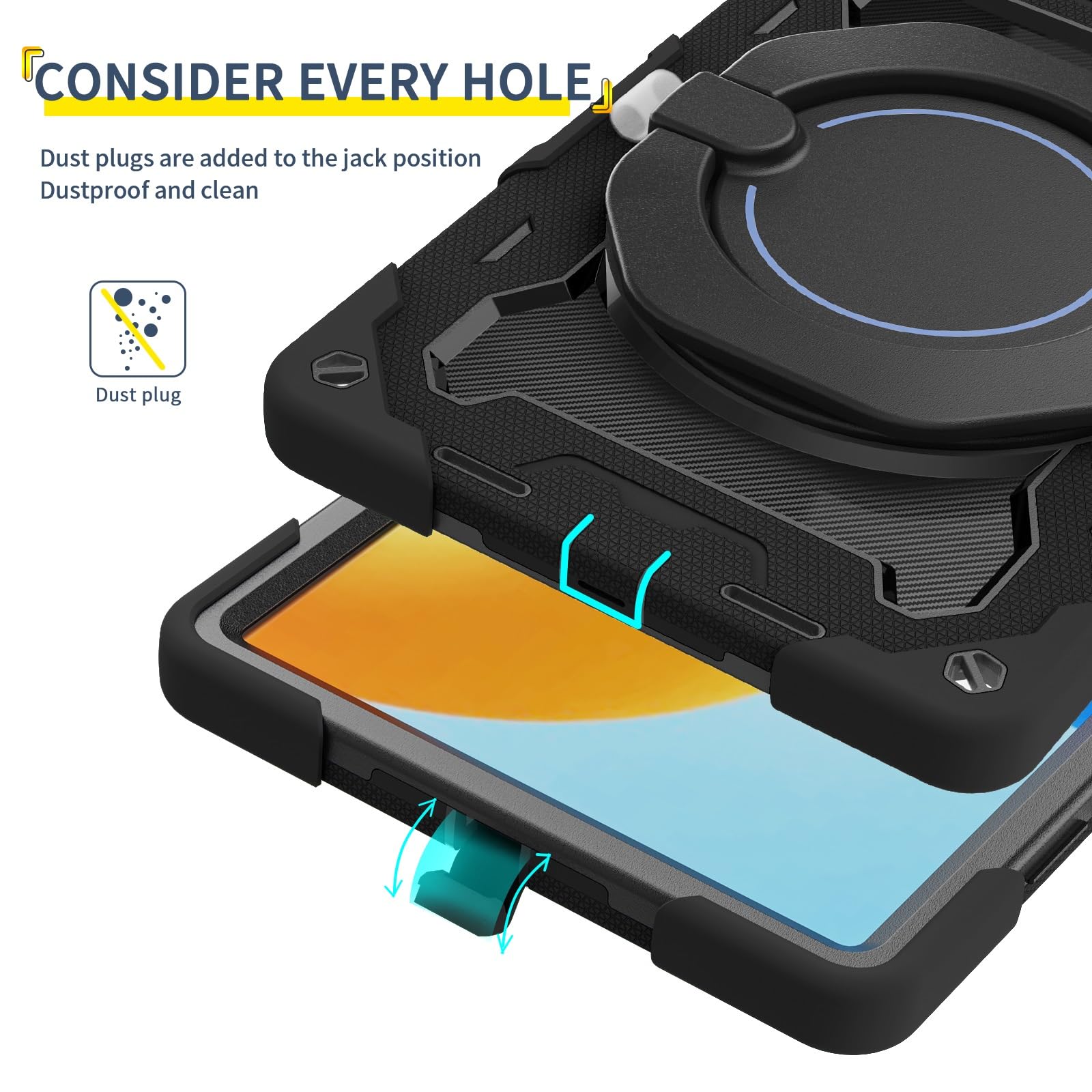 Dla Huawei Matepad 11 (2023/2021)/C7 Tablet Dziecięcy pokrowiec Wytrzymały, odporny na wstrząsy, wytrzymały ochronny Etui z podstawką paskiem ramię(Noir)