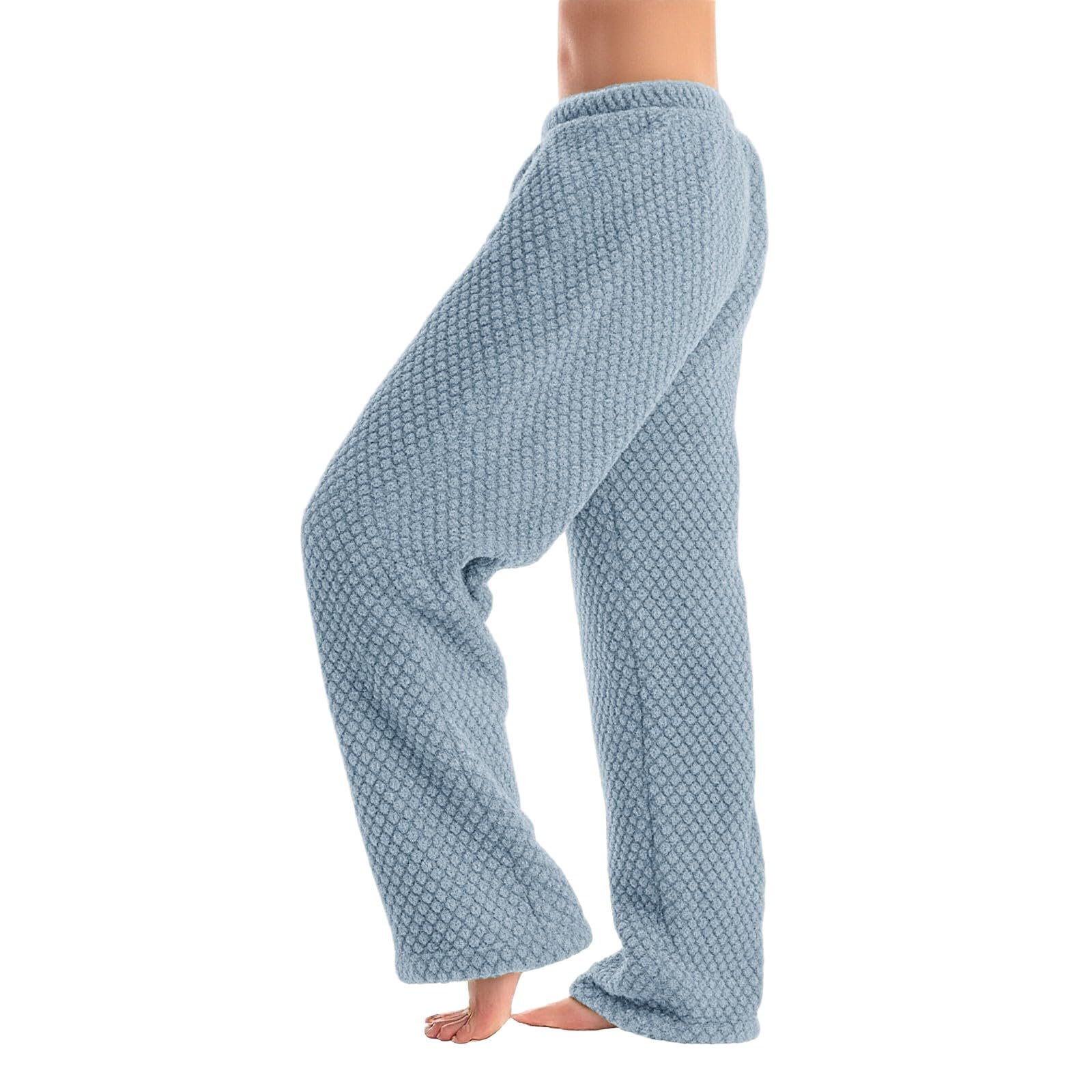 Women's Pyjama Bottoms Cotton Checked Flannel Lounge Pants Soft Fleece Pajamas Trousers Wide Leg Straight Loose Lounge Pjs Pants Nightwear Elasticband Waist Plian Fluffy House Cozy Sleepwear
