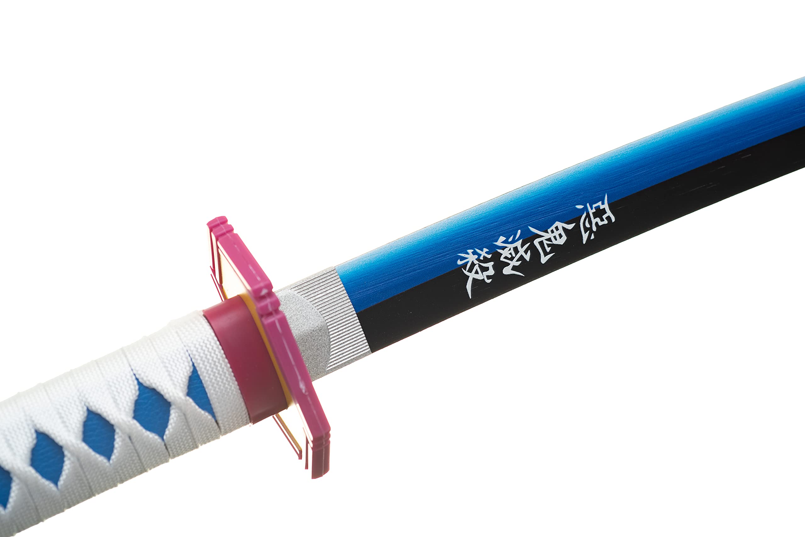 Demon Sword Katana Holz (Tomioka Giyuu) Set mit Gürtel und Ständer 102 cm Blau-schwarzes Bambus-Samuraischwert (stumpf) – Anime-Cosplay-Kostümwaffe