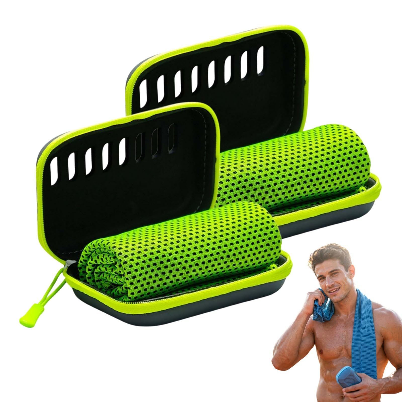 Cooling Cold Sweat Towel 2 Pack, 80x30 cm Quick Drying Microfibre Gym Towels, Reusable Sports Cooling Towel for Neck, Running, Yoga, Golf, Camping, Fitness and Outdoor Activities Summer (Green)