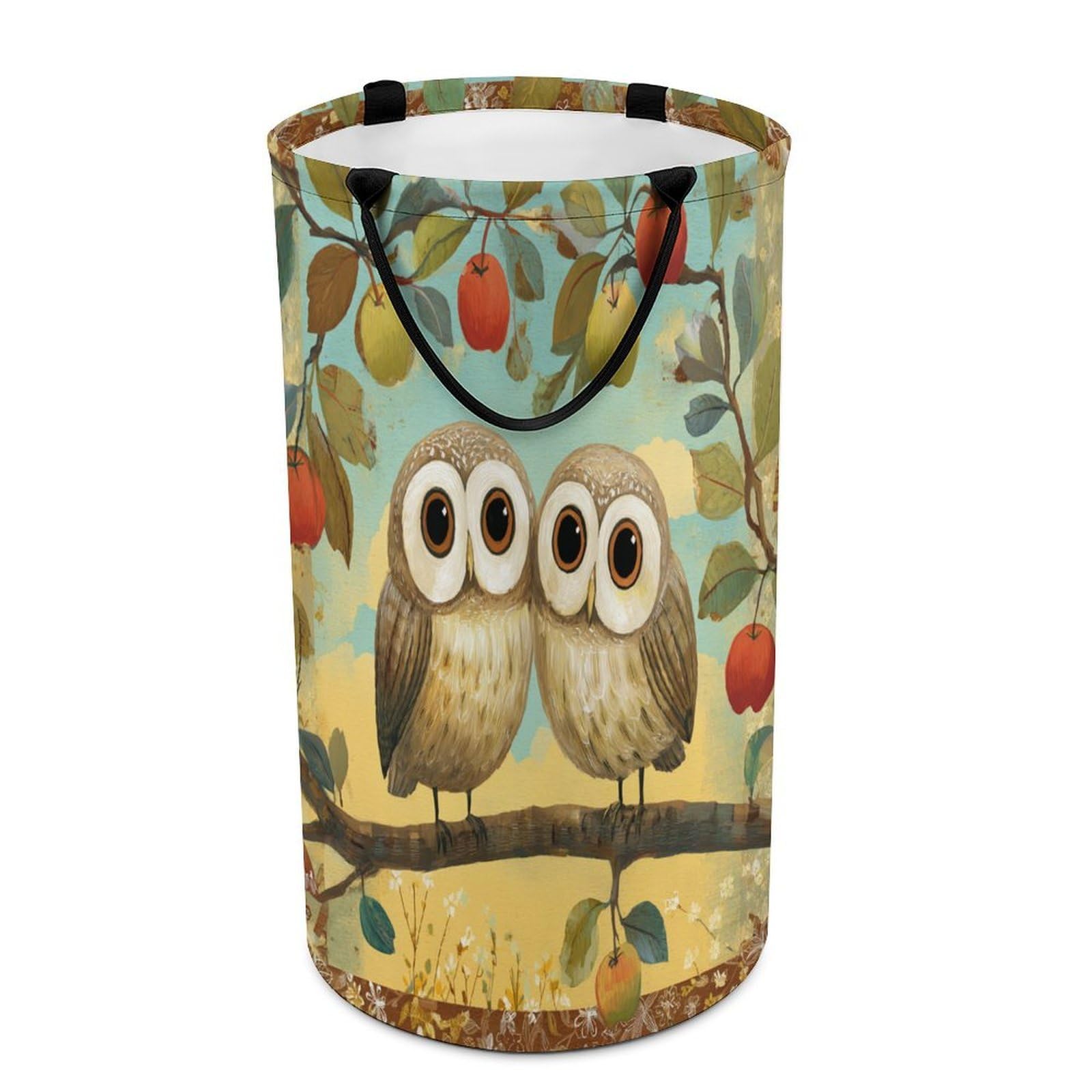 LUYYSKY Classic Rustic Cute Owl Collapsible Dirty Clothes Basket, Retro Anime Boho Plants Trees Animals Owls Pattern Portable Clothes Storage Basket