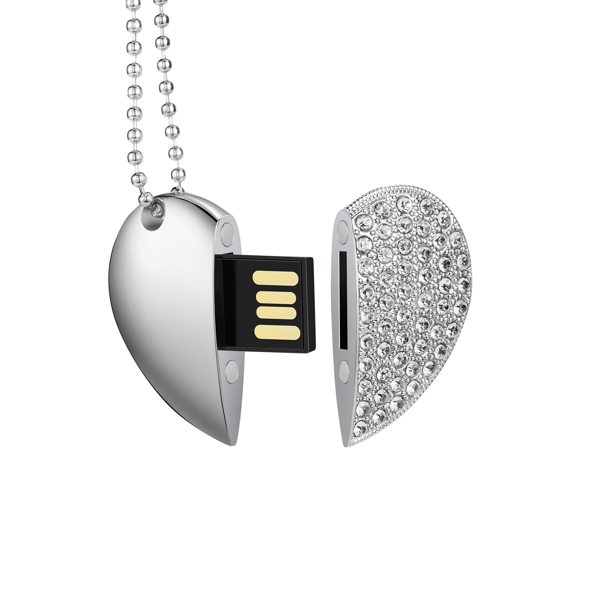 GARRULAX USB Flash Drive, 16GB/32GB/64GB/128GB USB2.0 Heart Shape Memory Stick Date Storage Pendrive Thumb Drives with Chain (16GB,Silver Heart)