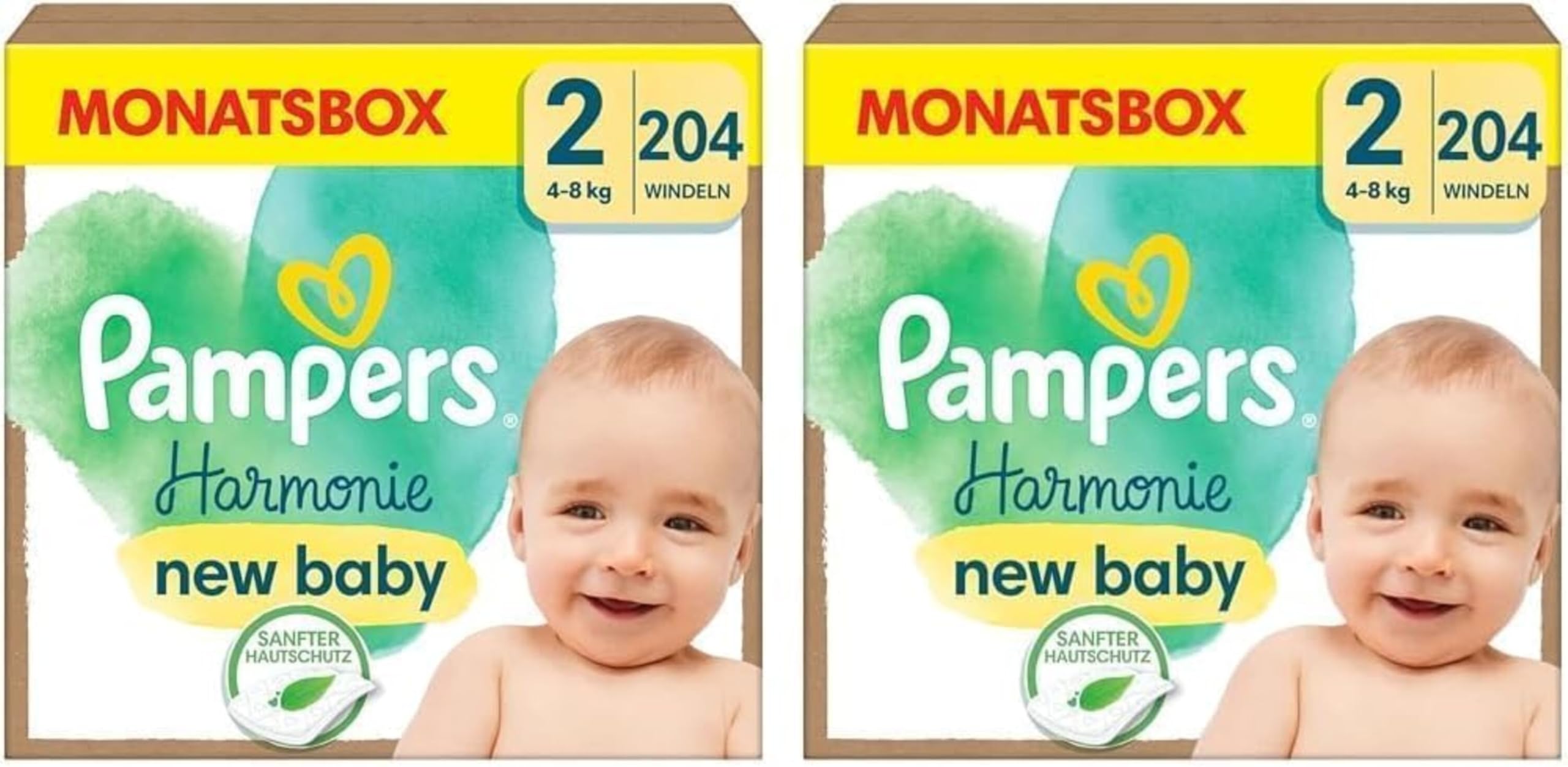 Pampers Harmonie Windeln Größe 2, 204 Windeln, 4kg-8kg, sanfter Hautschutz mit 100 Prozent Pampers Schutz