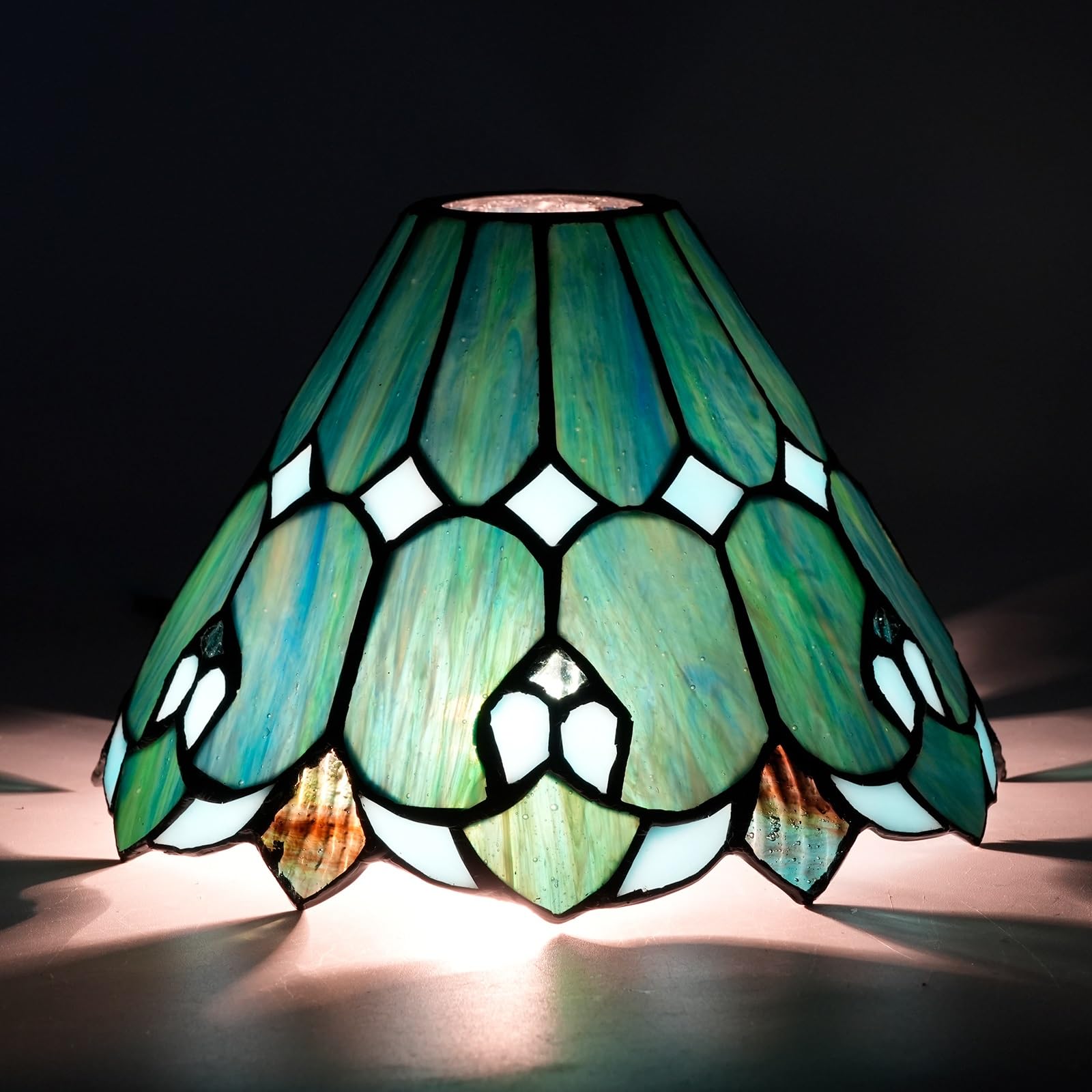 HJRegaFimu 8 Inch Stained Glass Lamp Shade Small Replacement Lampshade Blue Umbrella Flower Vintage Style Deco For Ceiling Light Pendant Chandelier Wall