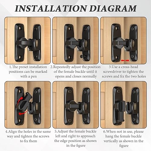 Miniatura 7 de Pestillo para puerta, 2 piezas, cerradura de puerta corrediza de granero de bolsillo con giro de 90180, protege la privacidad, adecuado para