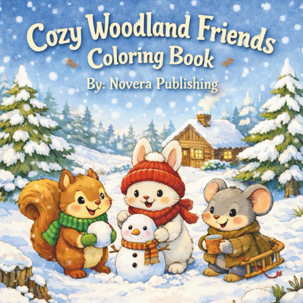 Cozy Woodland friends coloring book: A cozy winter adventure for kids
