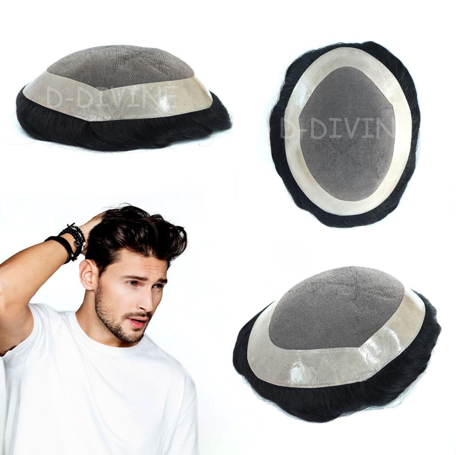 Base Human Straight Hair Mono filament Regular Men'S Hair Patch -Black (9x6)-image-21