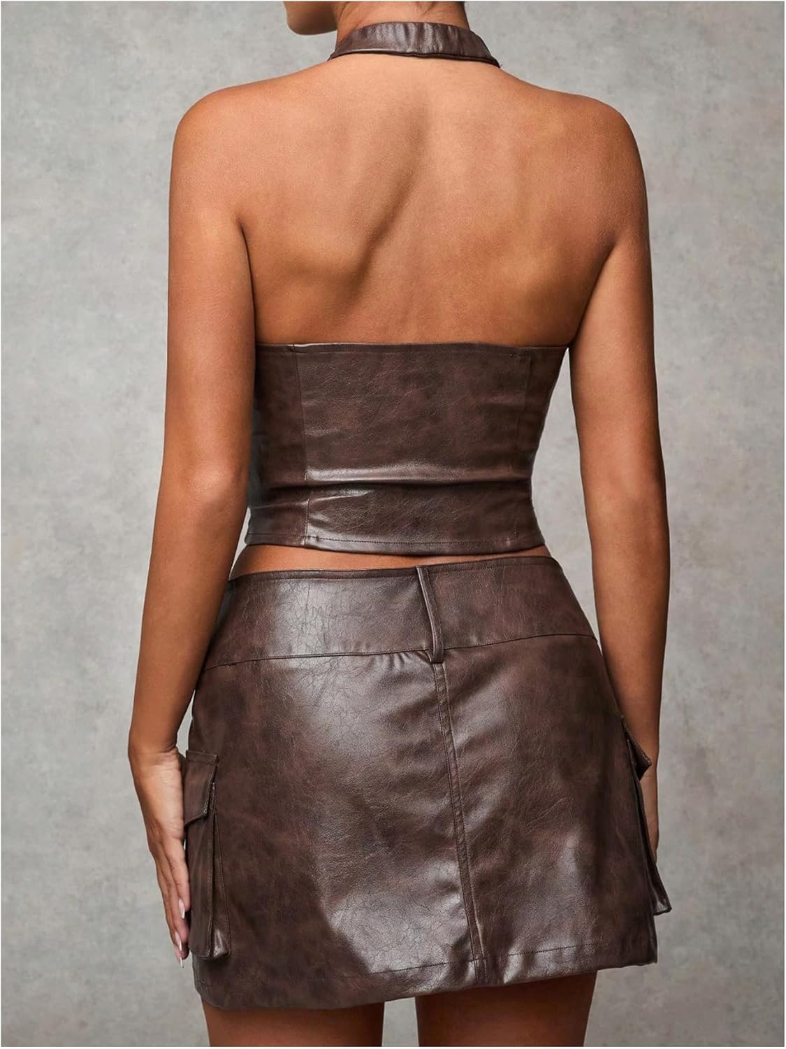 SweatyRocks Women's Y2K PU Leather Lace Up Deep V Neck Going Out Tops Sexy Club Top Rave Concert Outfit - Image 2