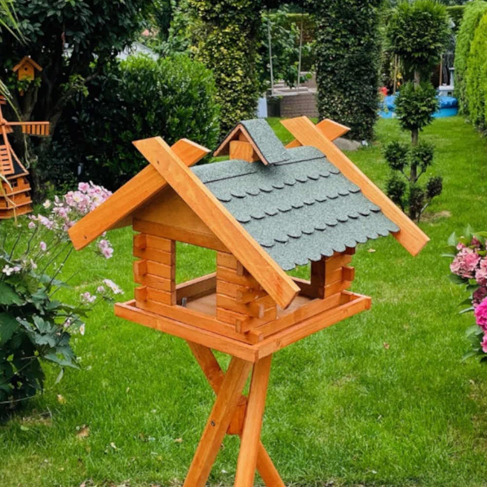 Mangiatoia rettangolare per uccelli, in legno, colore marrone/verde