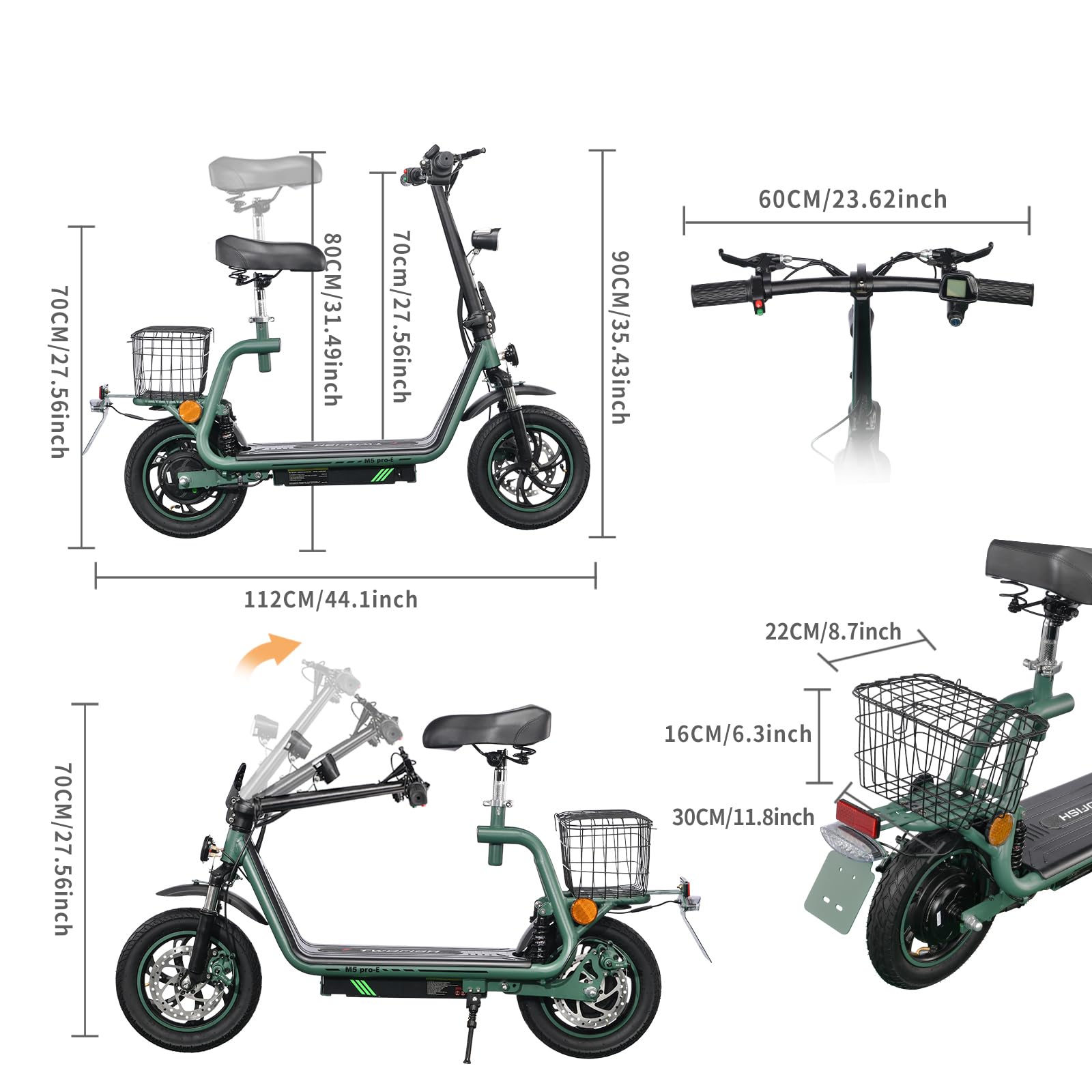TWOFISH E Moped mit Straßenzulassung, Elektro Motorrad für Erwachsene mit 500W Motor 48V 13Ah Akku, EEC Zertifiziert, 12/14 Zoll Reifen, Display, Rückspiegel