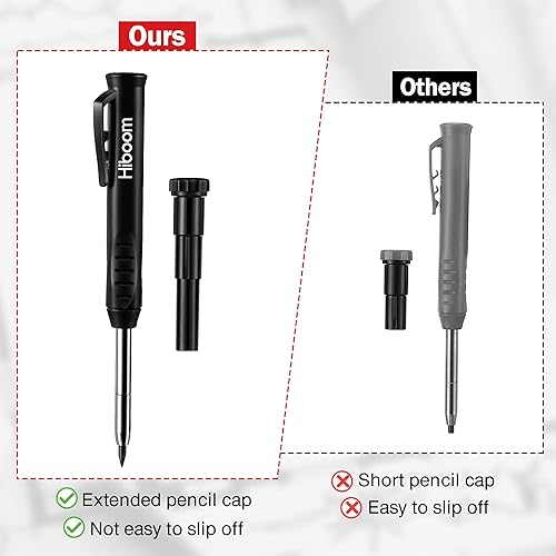 Miniatura 5 de Hiboom Juego de lápices de carpintero sólido para construcción con 7 recambios con sacapuntas integrado, marcador mecánico de punta larga