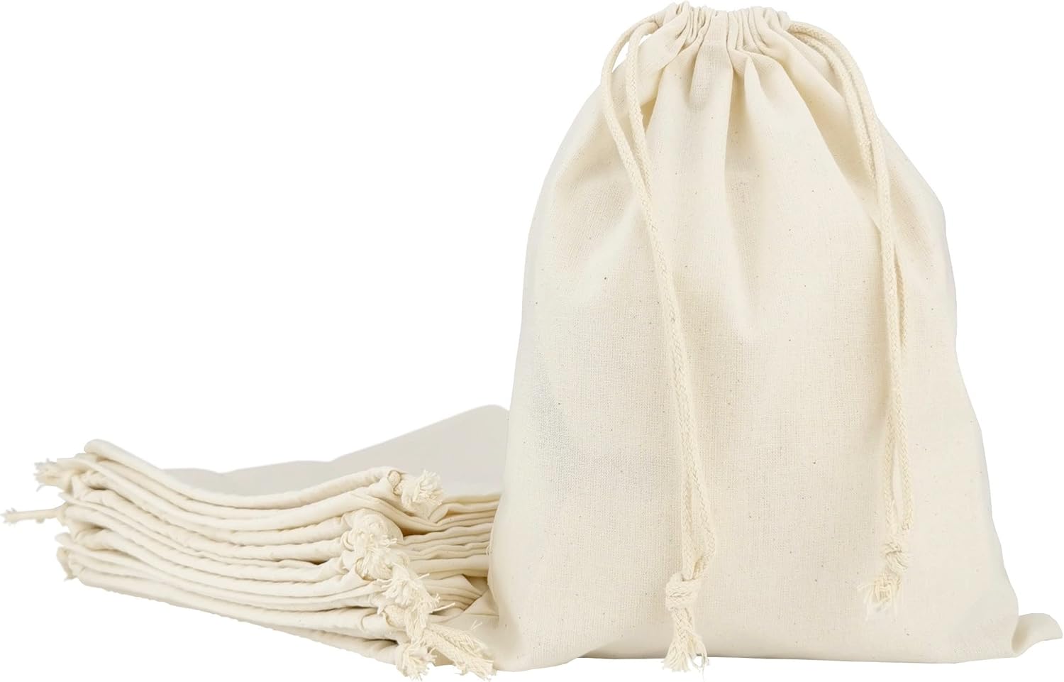 Leviatan Algodón 25 x 30 cm Tela con Cordón Almuerzo, Cosméticos, Joyería | Bolsa con Cremallera | Certificado Oeko-Tex 100 Standard | 10 Piezas, Natural