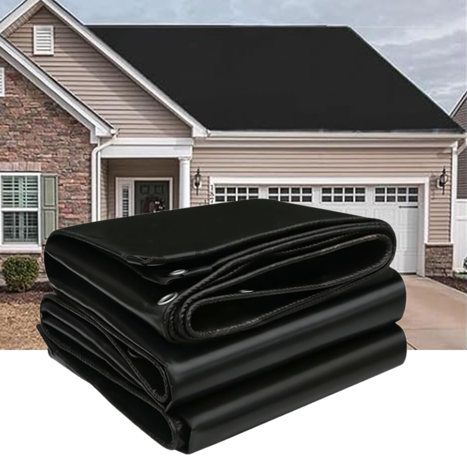 Heavy Duty Black Tarpaulin 500g/㎡ Waterproof Poly Tarp with Reinforced Eyelets, Multi-purpose Canopy Tent & Ground Sheet for Roof & Caravan Protection(4x5m(13.1ftx16.4ft))