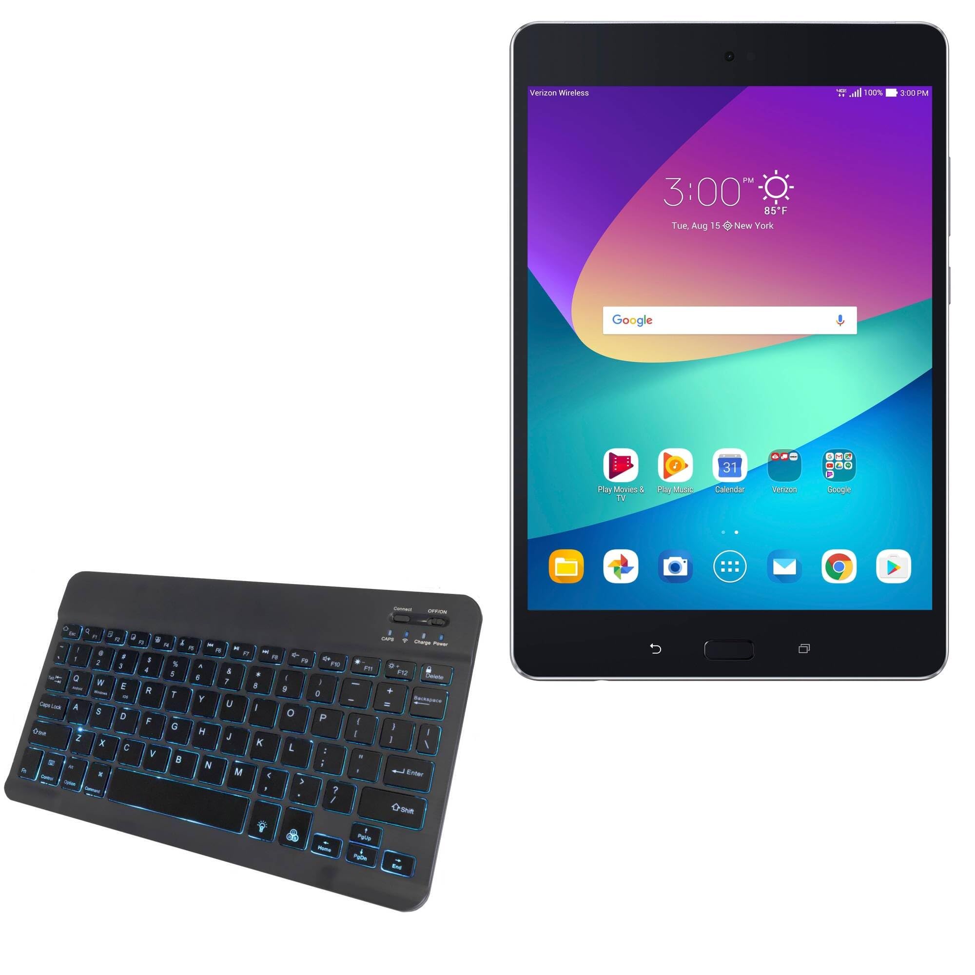 BoxWave Keyboard Compatible with ASUS ZenPad Z8s (ZT582KL) - SlimKeys Bluetooth Keyboard - with Backlight, Portable Slim LED 7 Colors - Jet Black