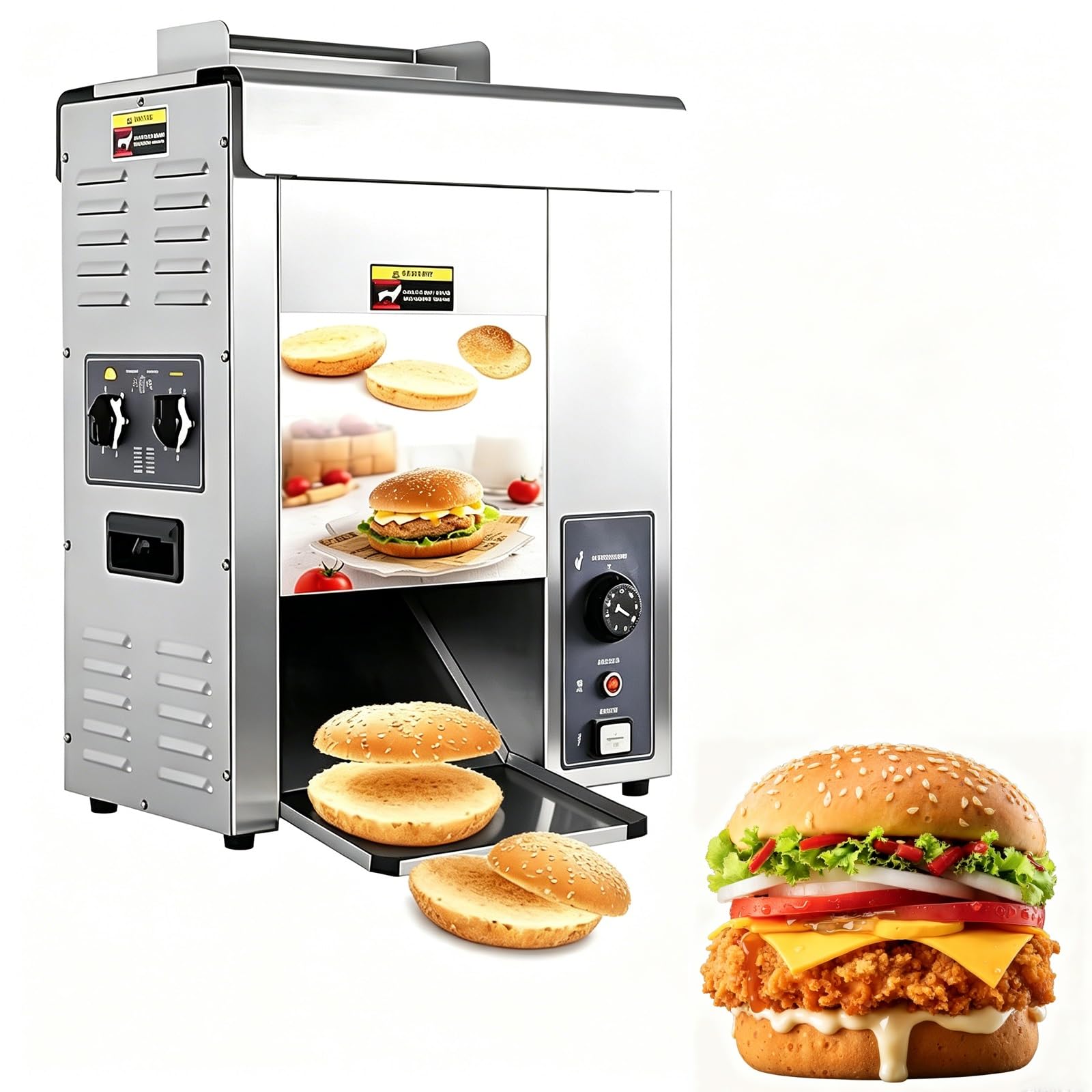 Tostadora Eléctrica De 2000 W Para Hamburguesas; Máquina Comercial Totalmente Automática Con Doble Control Temp, Diseño Doble Fi-la; Capacidad De 1400 Rebanadas/Hora Para Restaurantes