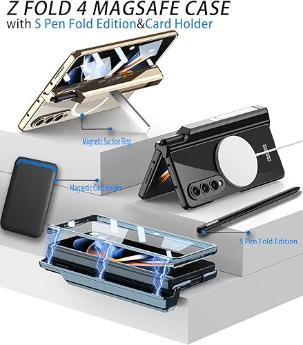 Miniatura 5 de COCOING Funda Magsafe para Samsung Z Fold 4 con S Pen Fold Edition y tarjetero, bisagras protegen el soporte integrado para bolígrafo, con protector