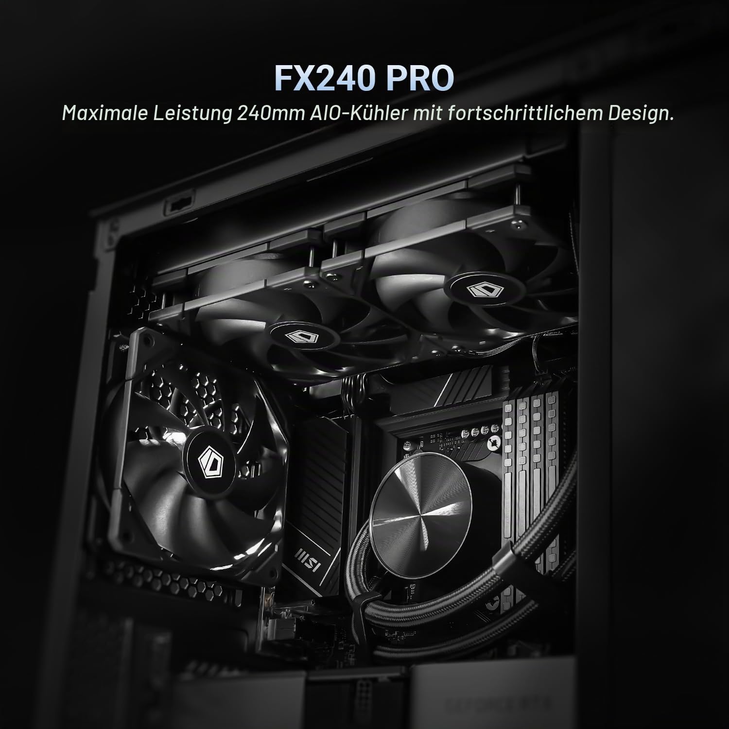 ID-COOLING FX240 PRO Liquid CPU-Kühler für Desktop, 240 mm AIO-Kühler, 2 x 120 mm hocheffiziente Lüfter, spezielles CD-Muster, Pumpenleiste, Intel und AMD kompatibel