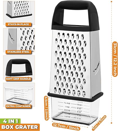 Miniatura 2 de Rallador de queso de 4 lados para cocina con recipiente, 100% libre de BPA, acero inoxidable, caja de verduras, tamaño XL, trituradora de parmesano,