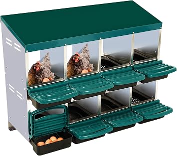 TEQIN Chicken Nesting Boxes, 8-Compartment Metal Egg Laying Box with Swing Perch and Rollout Egg Collection Suitable for Various Chicken Breeds Without Stand - Green 0.8mm