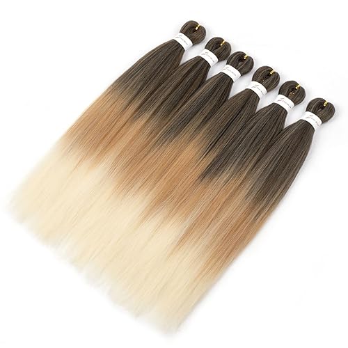 Miniatura 7 de Cabello trenzado preestirado, cabello trenzado degradado de 24 pulgadas, 6 paquetes de ajuste de agua caliente, cabello sintético Yaki profesional