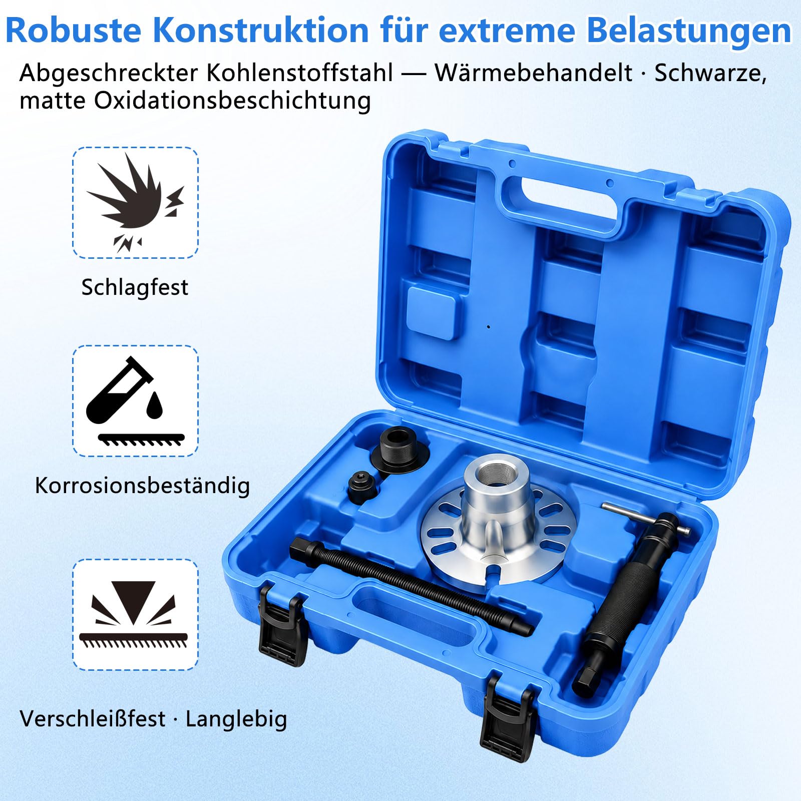 12-Tonnen-Hydraulik-Radabzieher-Set, 5-teilig, für 4/5-Loch-Felgen, 96–125 mm, mit manueller Hydraulikwelle