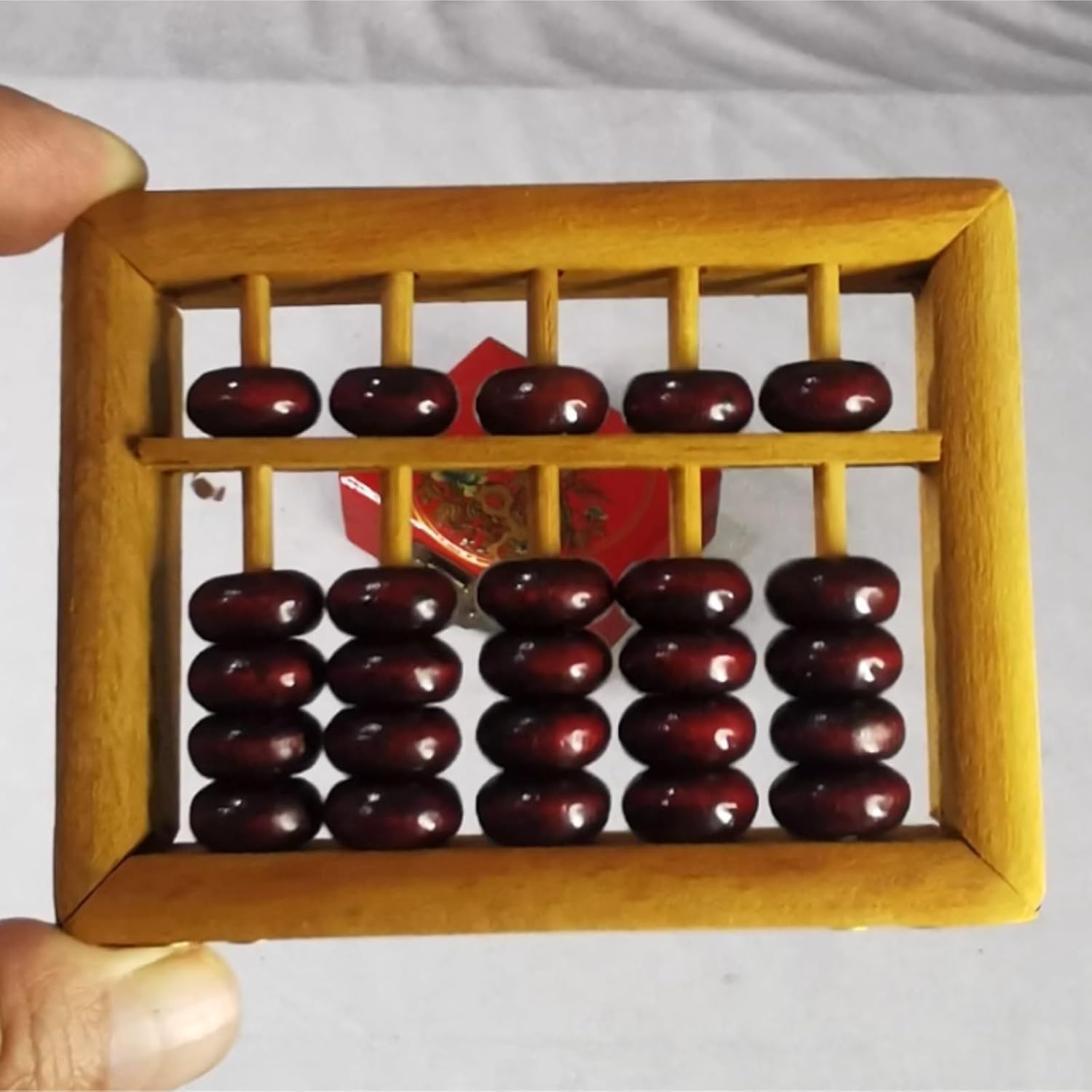 Math Abacus 5 Rows Vintage Chinese Wooden Bead Arithmetic Abacus with Box Calculator Traditional Chinese 5 Bead Arithmetic Counting Tool