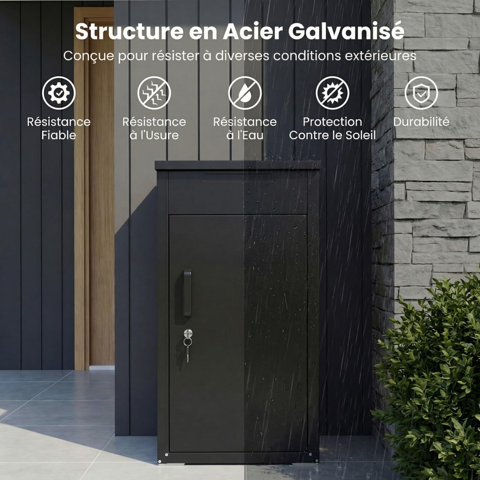 COSTWAY Boîte aux Lettres pour Colis avec Serrure pour l'Extérieur, Grande Boîte de Colis en Acier Galvanisé avec Panneau Antivol Serrure à Code Surface Étanche, pour Maison Véranda