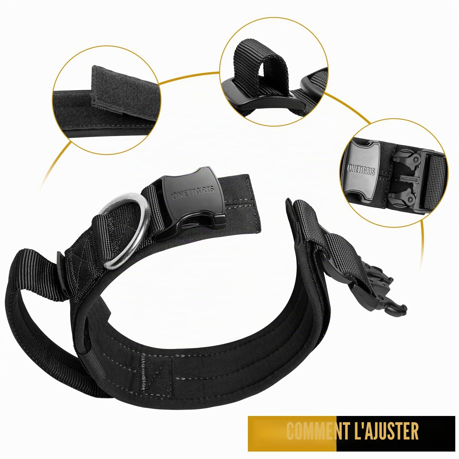 OneTigris Collier pour Chien avec Boucle en métal pour Chien - Noir XL