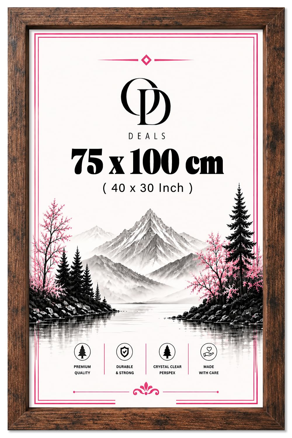 OD Deals 75x100cm Poster Frame | MDF Engineered Wood Rustic Finish Flat Style | Secure Metal Clips & Sawtooth Hangers |Portrait or Landscape Display | 29.5x39.3 inch – Rustic