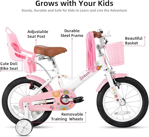 Miniatura 10 de JOYSTAR Little Miss - Bicicleta infantil para niñas de 2 a 9 años, 12, 14, 16, 18 pulgadas, bicicleta de princesa con ruedas de entrenamiento,