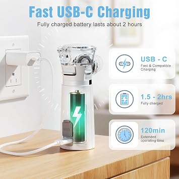 Portable Nebuliser for Kids - 𝐑𝐞𝐜𝐡𝐚𝐫𝐠𝐞𝐚𝐛𝐥𝐞 Nebulizer Machine for Adults, Self-Cleaning Nebuliser for Adults with 2 Masks & Mouthpiece, Silent Nebulisers for Daily Home and Travel Care