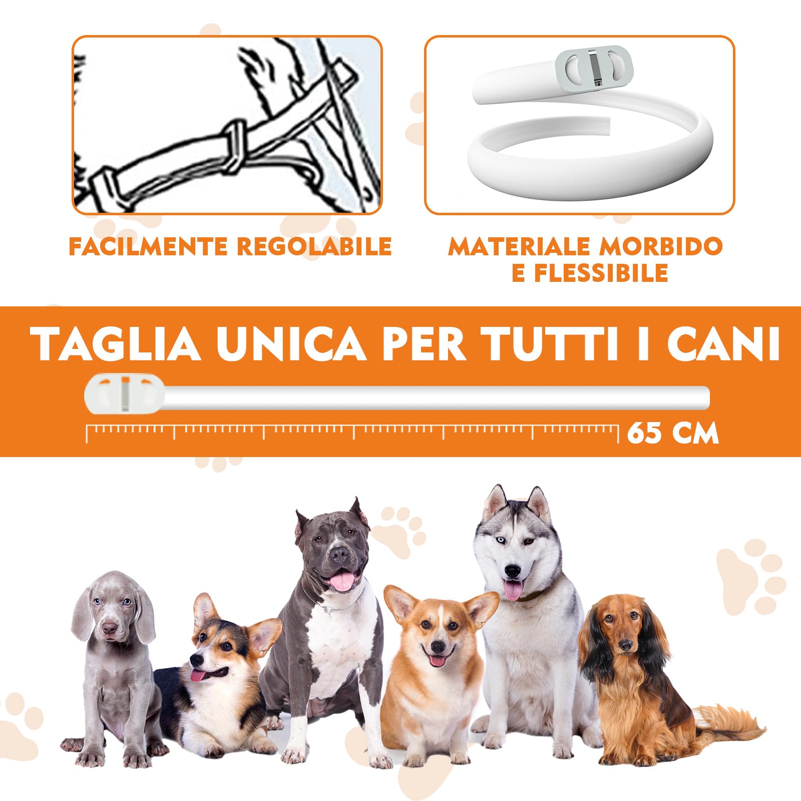 Collare Antiparassitario per Cani, Regolabile e Impermeabile con Protezione Naturale, 65cm Adatto a Tutte le Taglie, Protezione Efficace per 12 Mesi (1 Pack)
