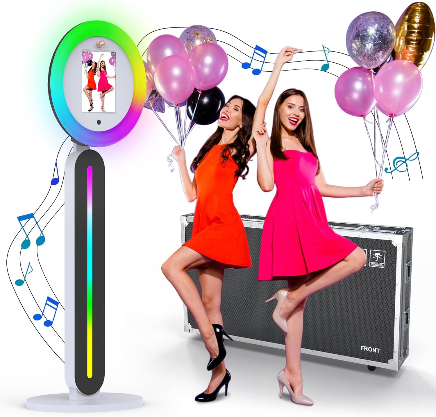 Portable Photo Booth,Photo Machine with RGB Ring Light, Adjustable 180° Angle, App & Remote Control, Compatible 10.2'' 10.9'' 12.9'' 13'', Flight Case,hoto Booth Shell Perfect for Weddings, Parties