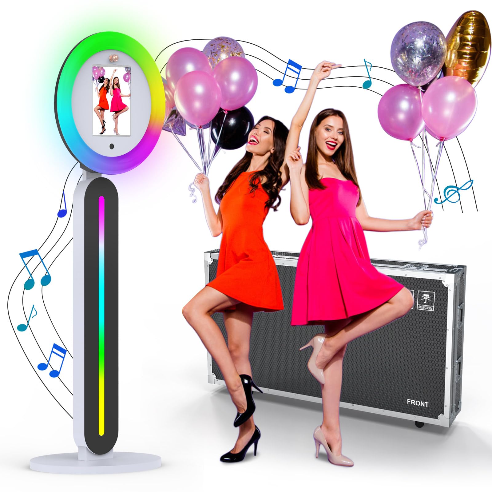 Máquina portátil de fotomatón con anillo de luz RGB de 22 pulgadas, estación de selfie portátil para fiestas y bodas, se adapta a modelos de iPad de 10.2/10.5/10.9/11/12.9/13 pulgadas (Pro/Air/Mini