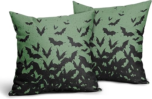 Miniatura 10 de Kawani Juego de 2 fundas de almohada de murciélagos de 16 x 16 pulgadas, color negro y naranja, fundas de almohada cuadradas decorativas para sofá,