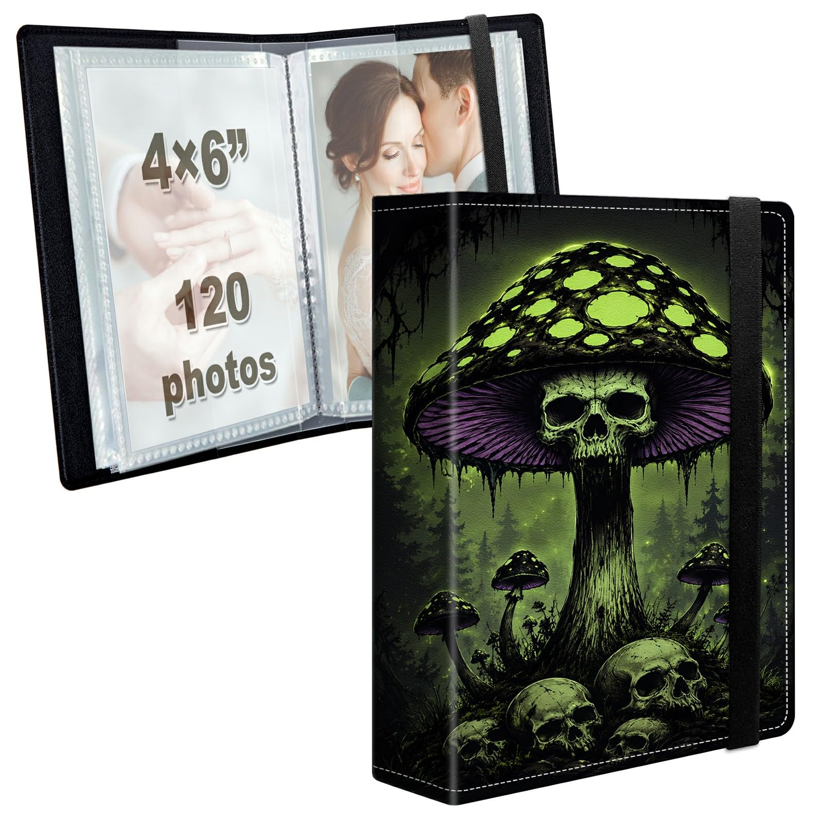 Photo Album 4x6 120 Photos with Strong Elastic Band, Skull Mushroom